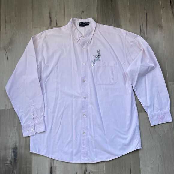 Vintage Looney Tunes Shirt Mens Large Button-Up Bugs Bunny 90s Disney Classic - Picture 1 of 12